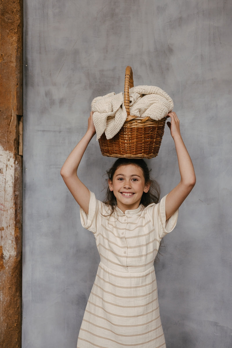 Jurk Beige | AOP Taupe Stripe