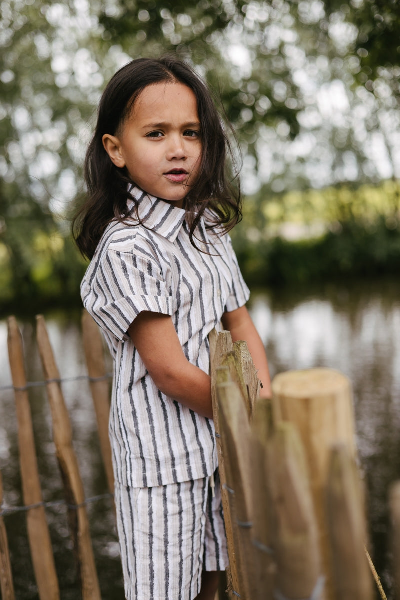 Shirt Spijkerstof | AOP Grey Stripe