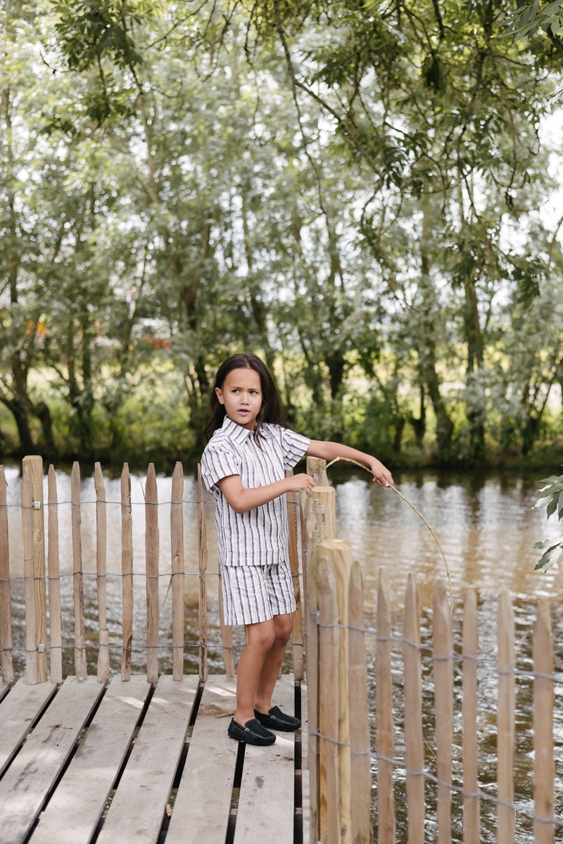 Shirt Spijkerstof | AOP Grey Stripe