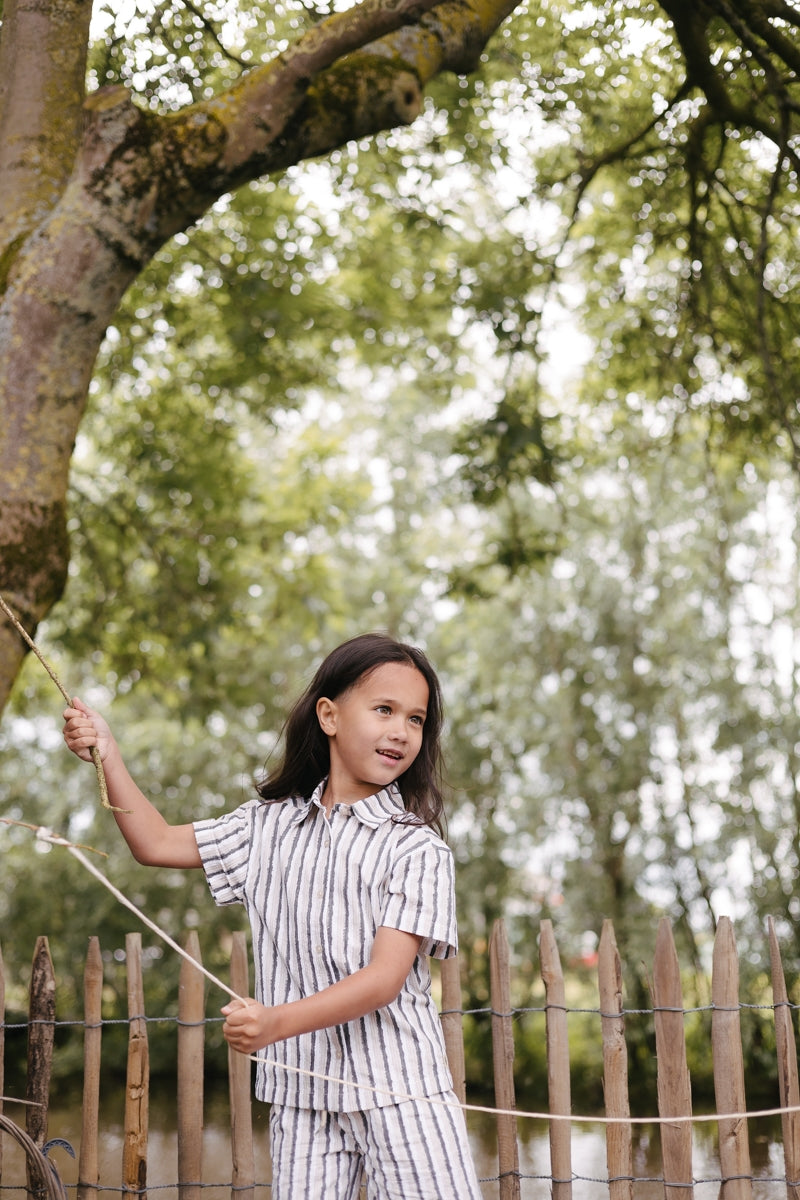 Shirt Spijkerstof | AOP Grey Stripe