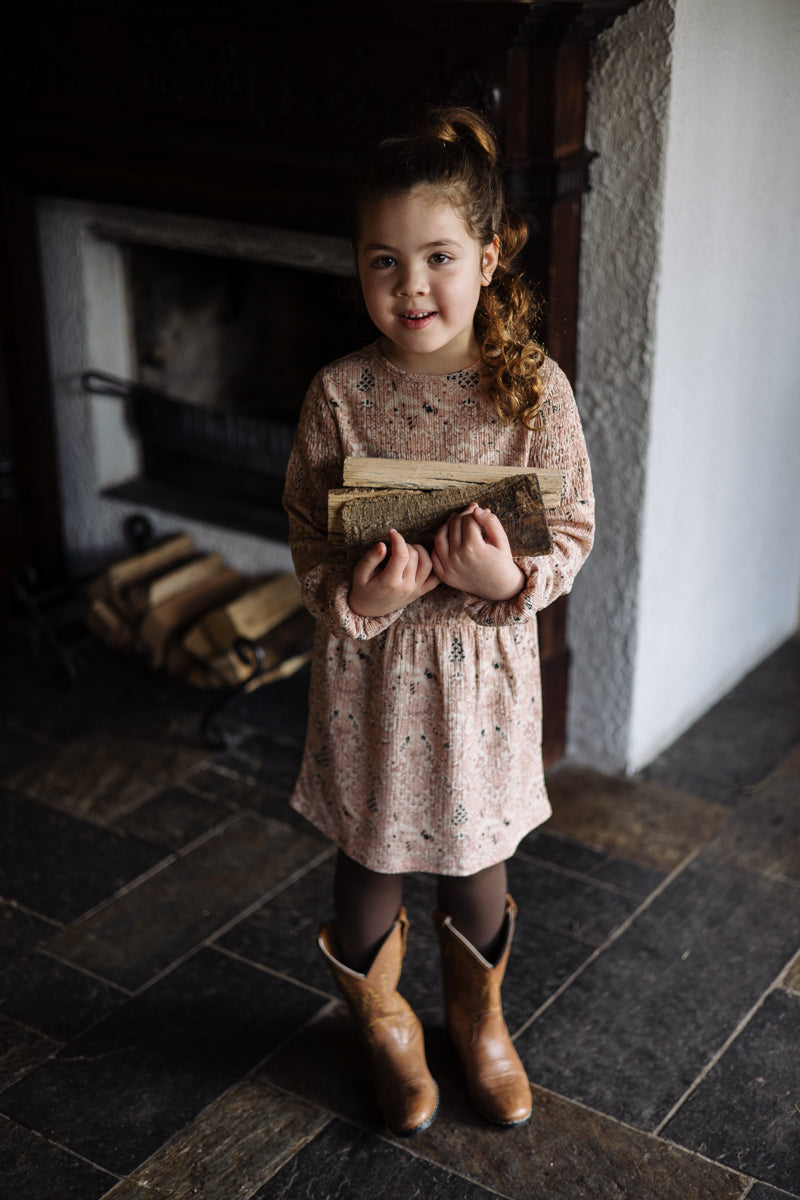 Jurk all over print | AOP Pink Leaves