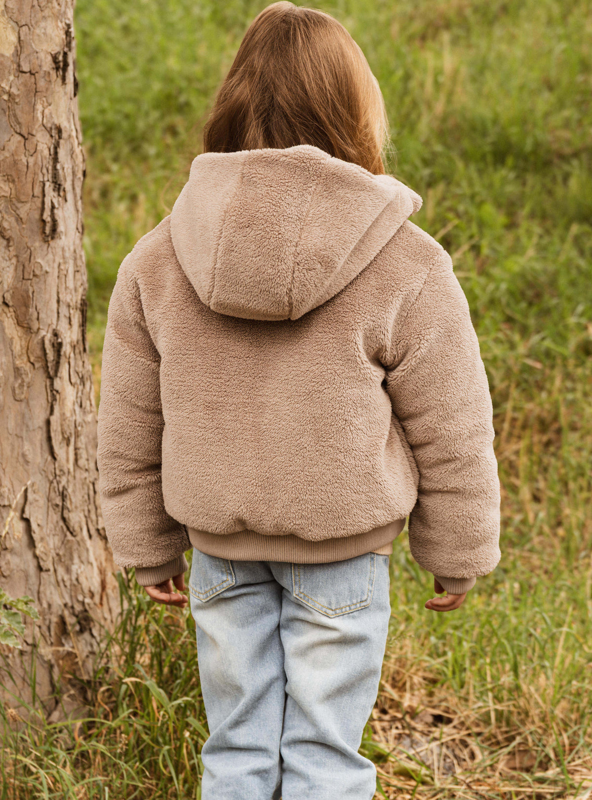 Beige teddy jas met capuchon | Dark Sand