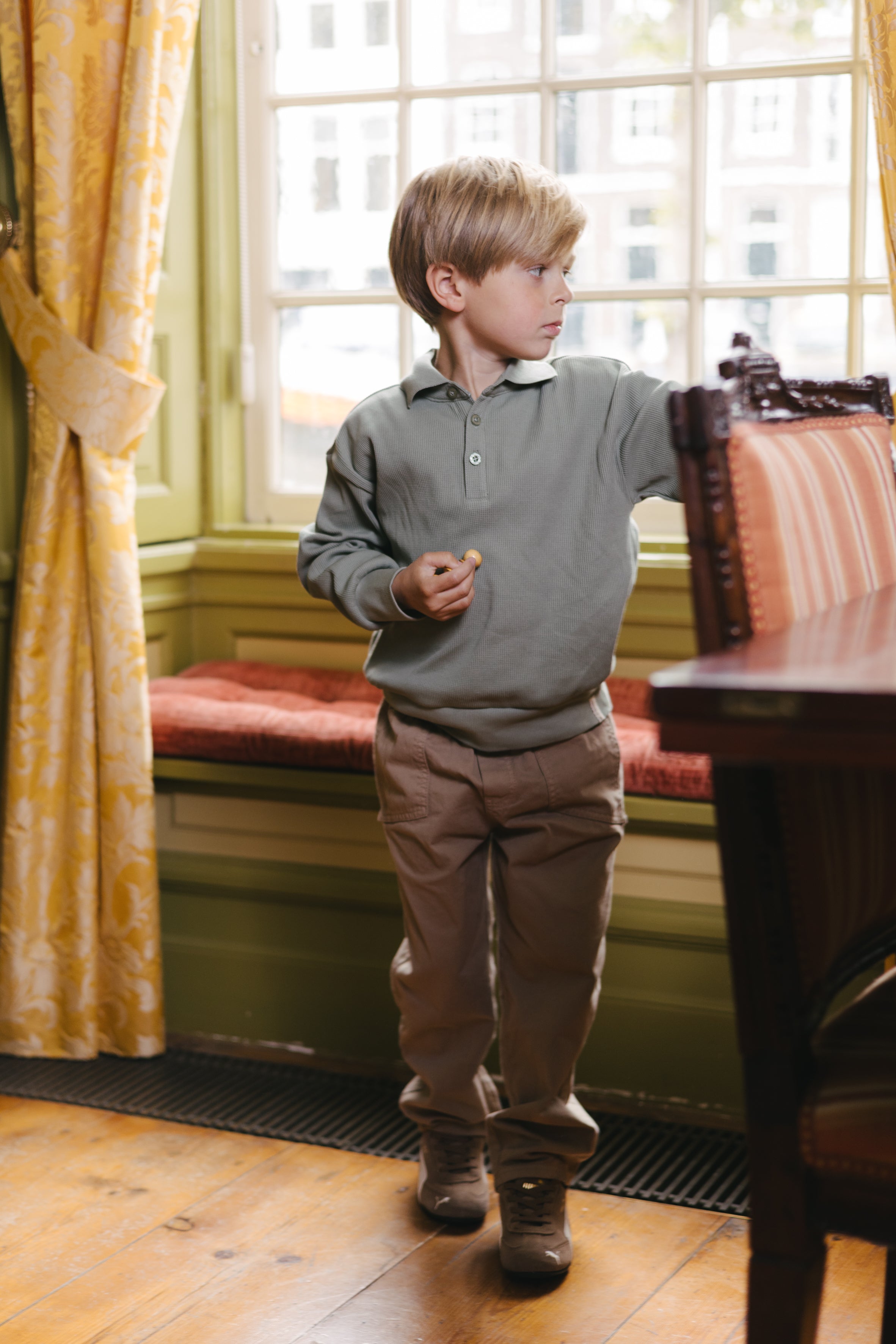 Saliegroene sweater met polokraag | Cedar Green