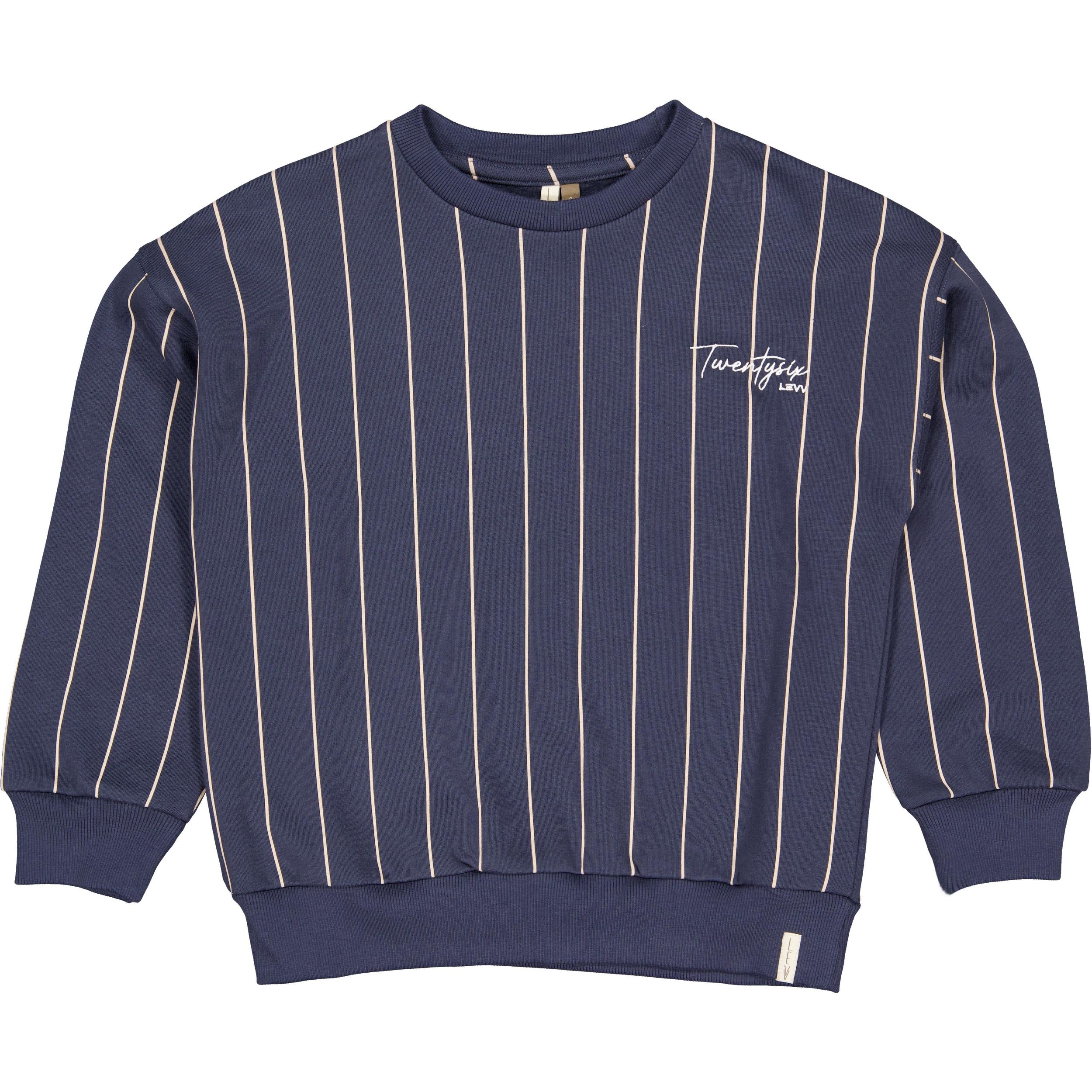 Donkerblauwe sweater met krijtstrepen | AOP Blue Stripe