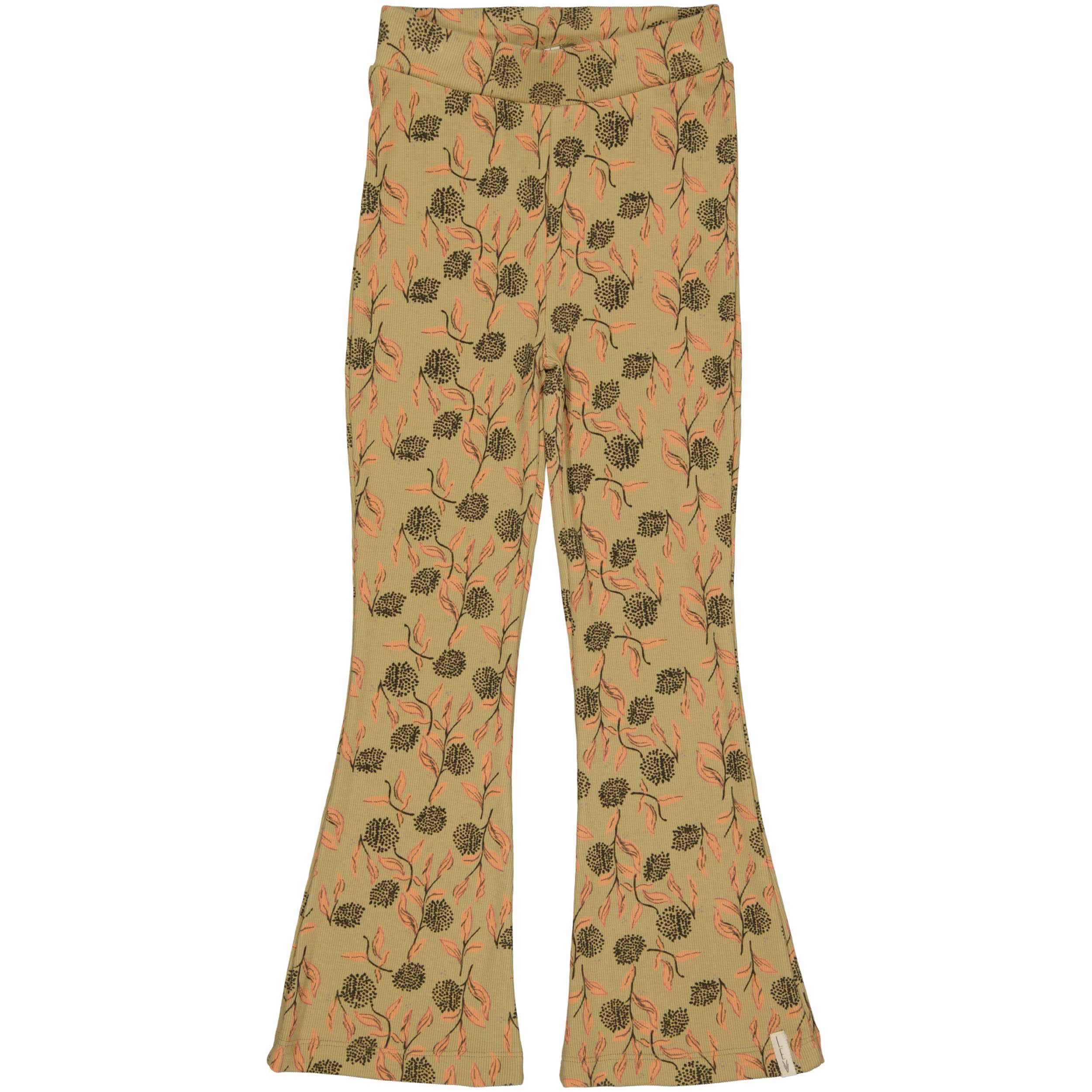 Beige flared broek met groene bladprint | AOP Coral Flower