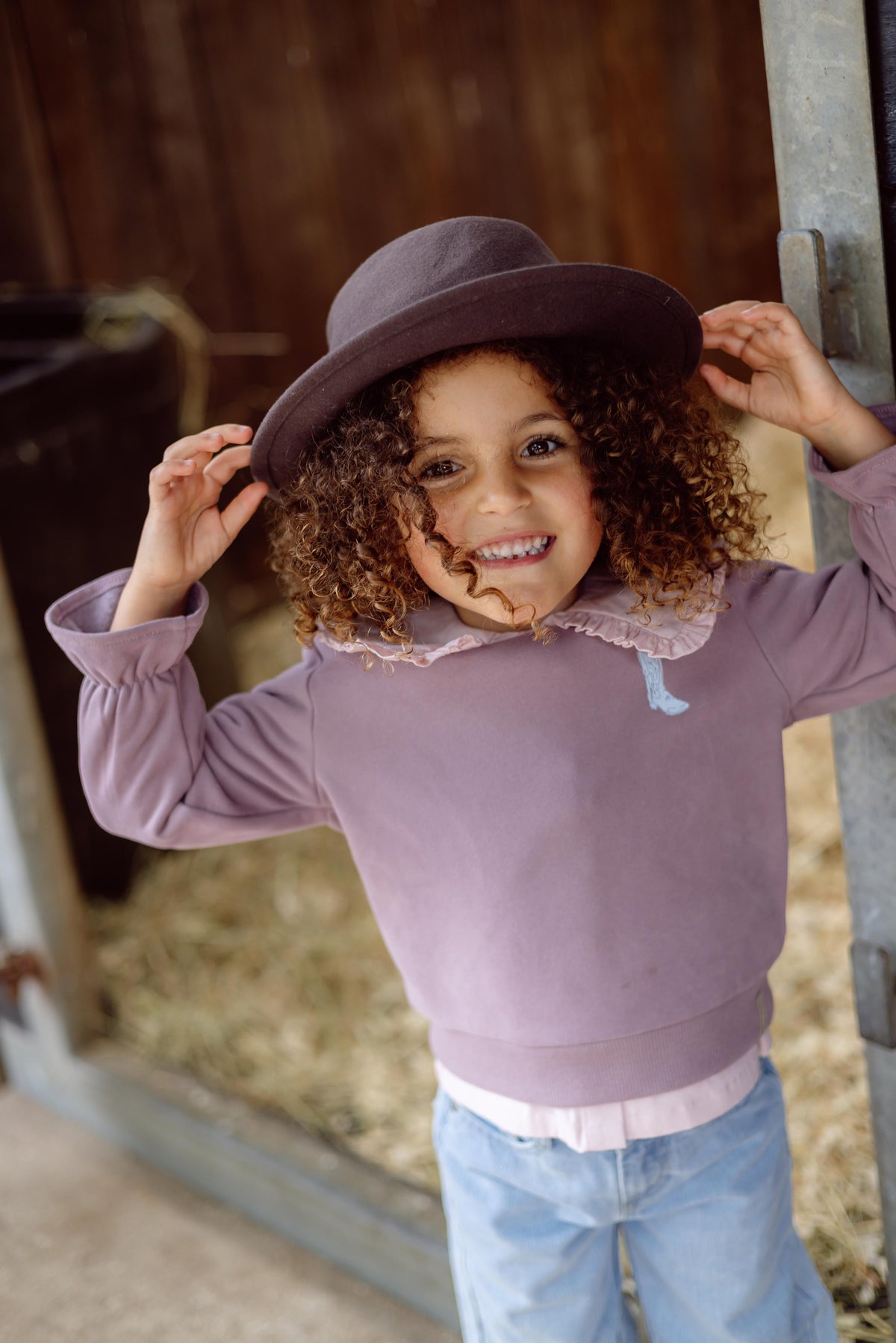 Oudroze sweater met volantmouwen | Pink purple