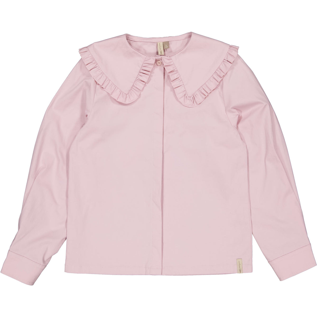 Lichtroze blouse met volantkraag | Faded Pink