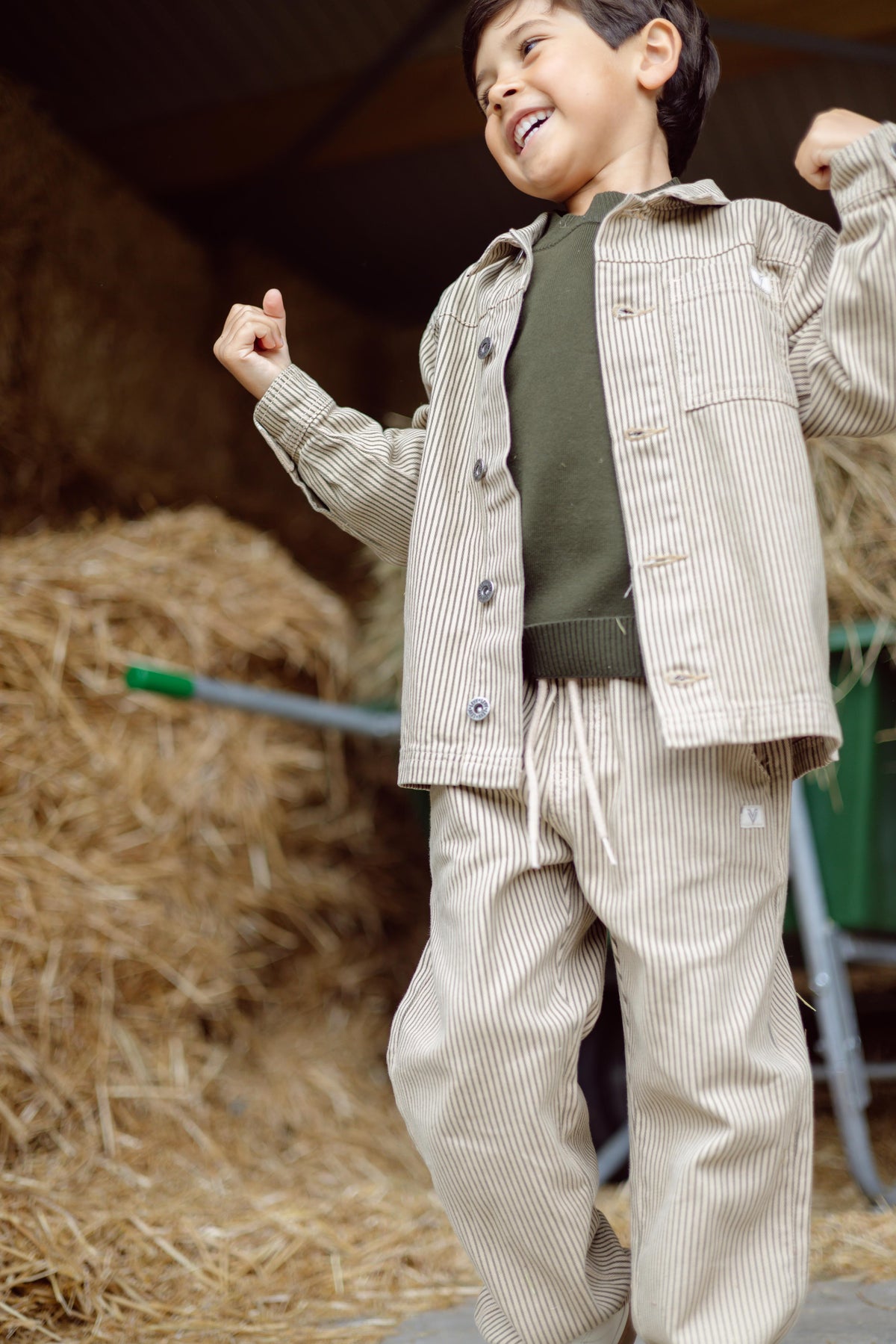 Beige gestreepte broek met koord | AOP Dark Green Stripe