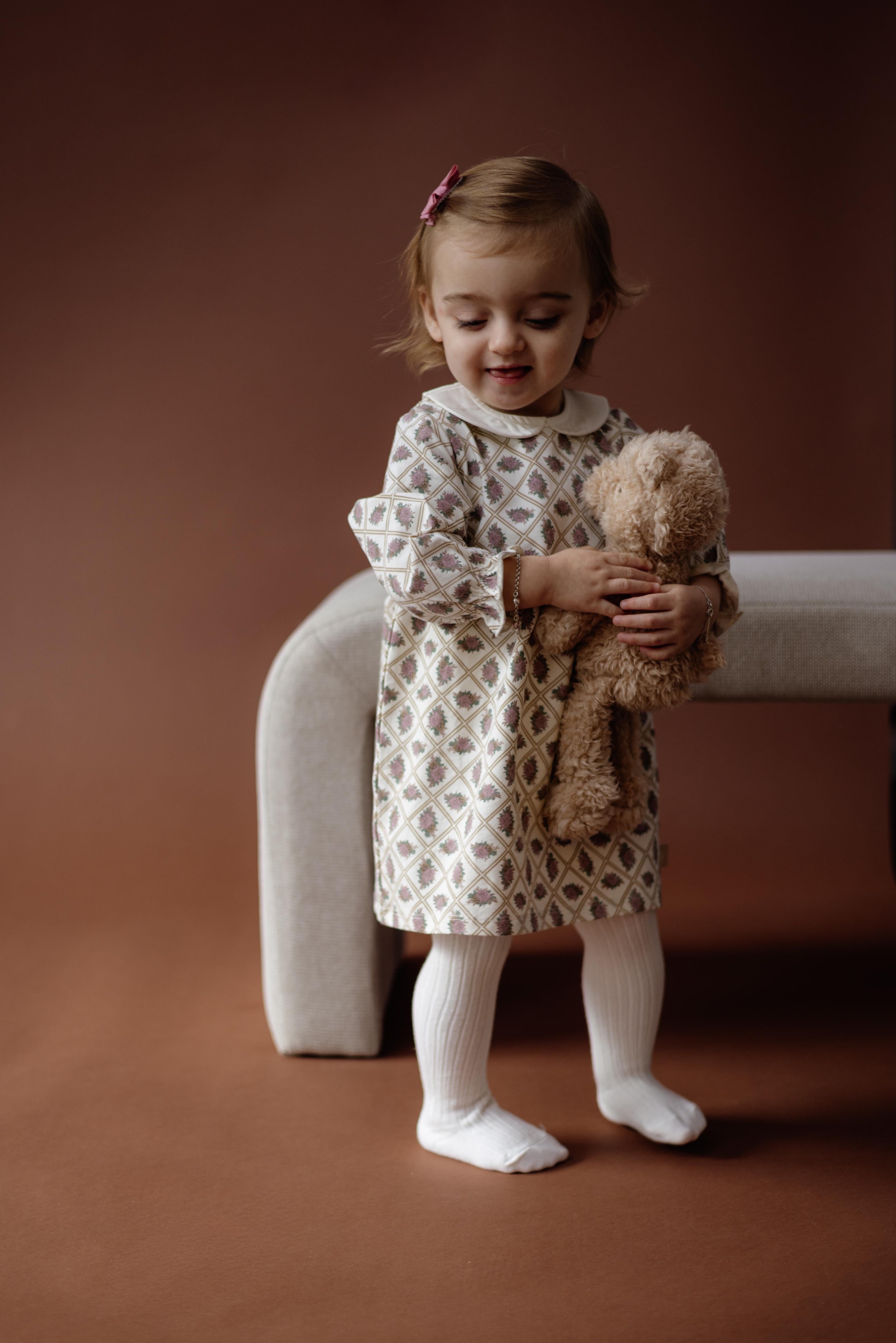 Gebroken wit jurkje met all-over print | AOP White Flower