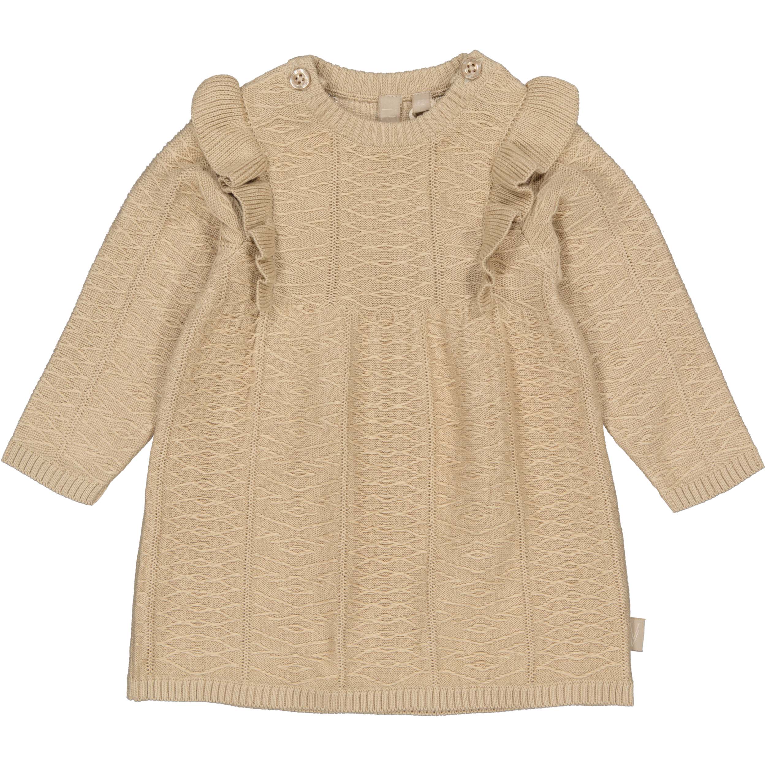Zandkleurige jurk met ruchekraag | Beige