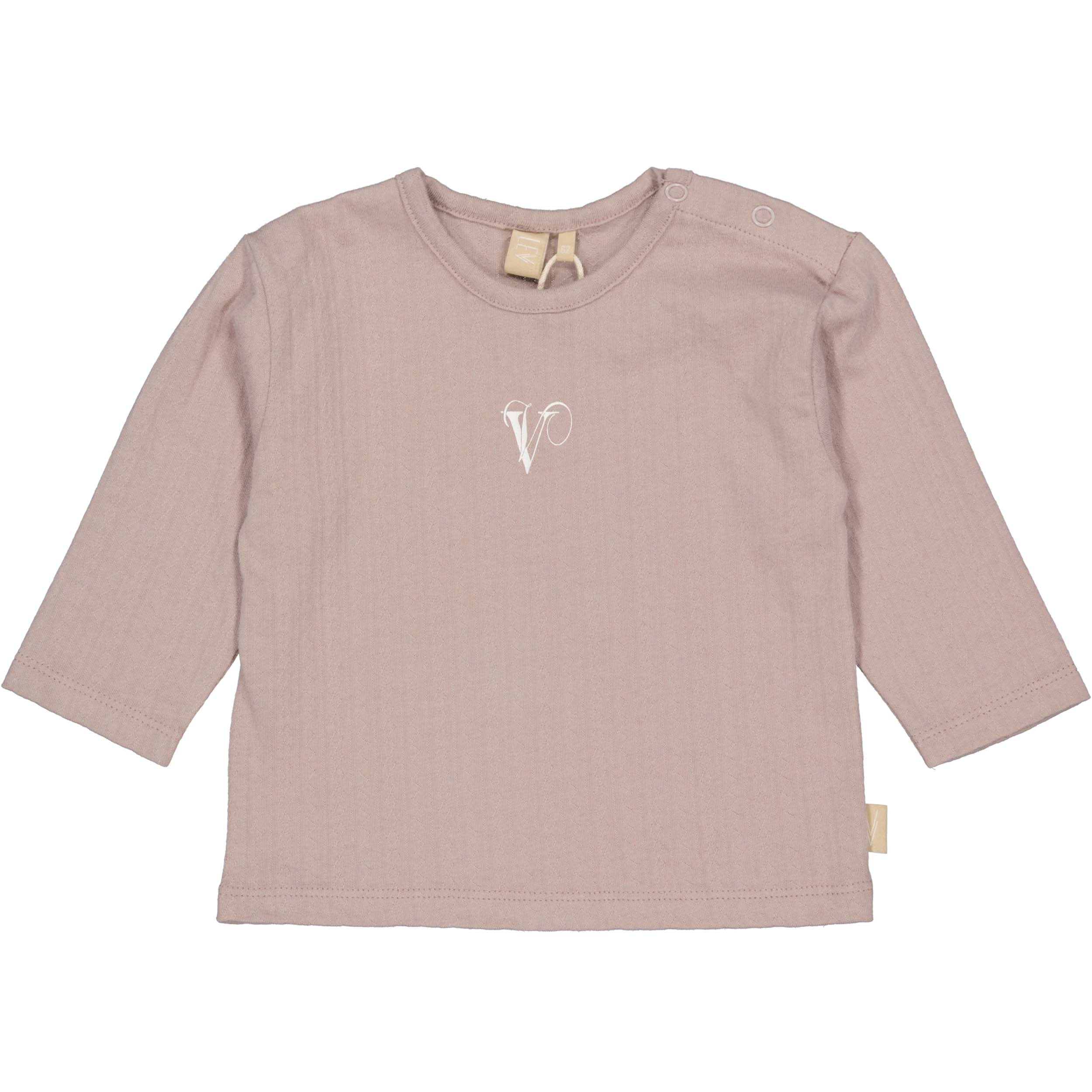 Oudroze rib longsleeve met borstborduursel | Mauve