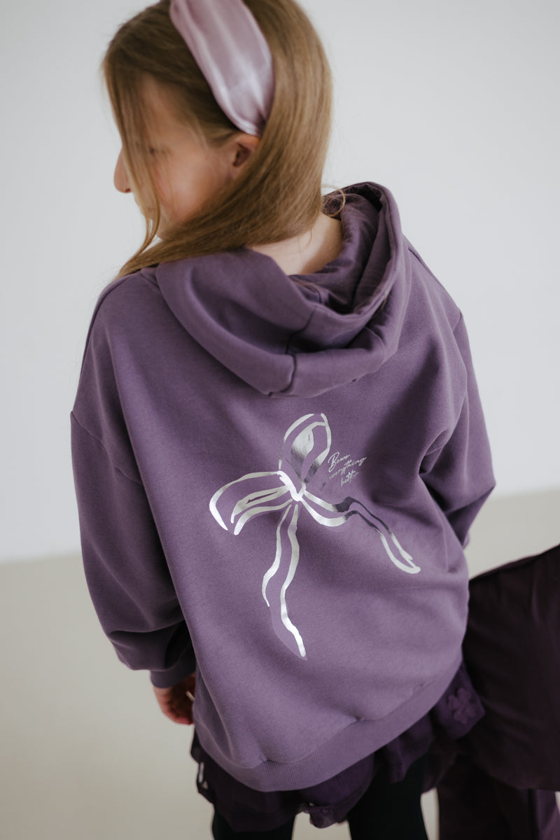Hoodie Sweater met strikprint | Dark Mauve