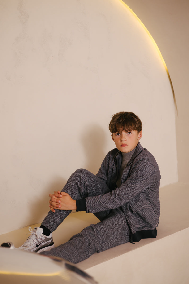 Broek met elastische band en koord | AOP Blue Check