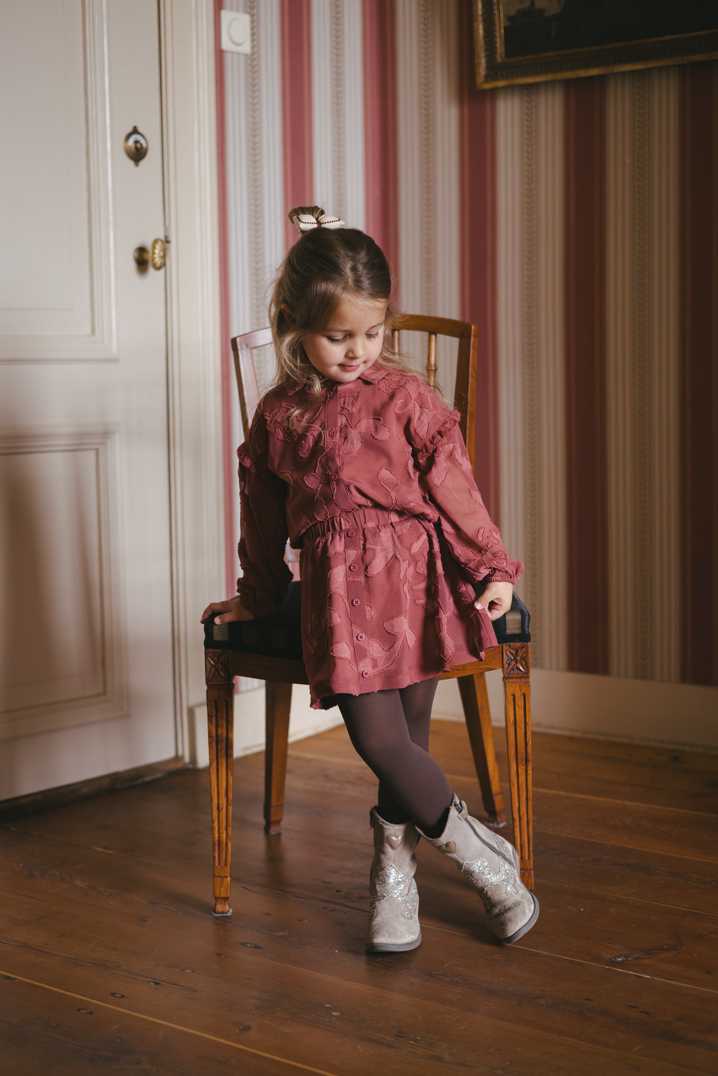 Terracotta blouse met all-over print | Red Pink