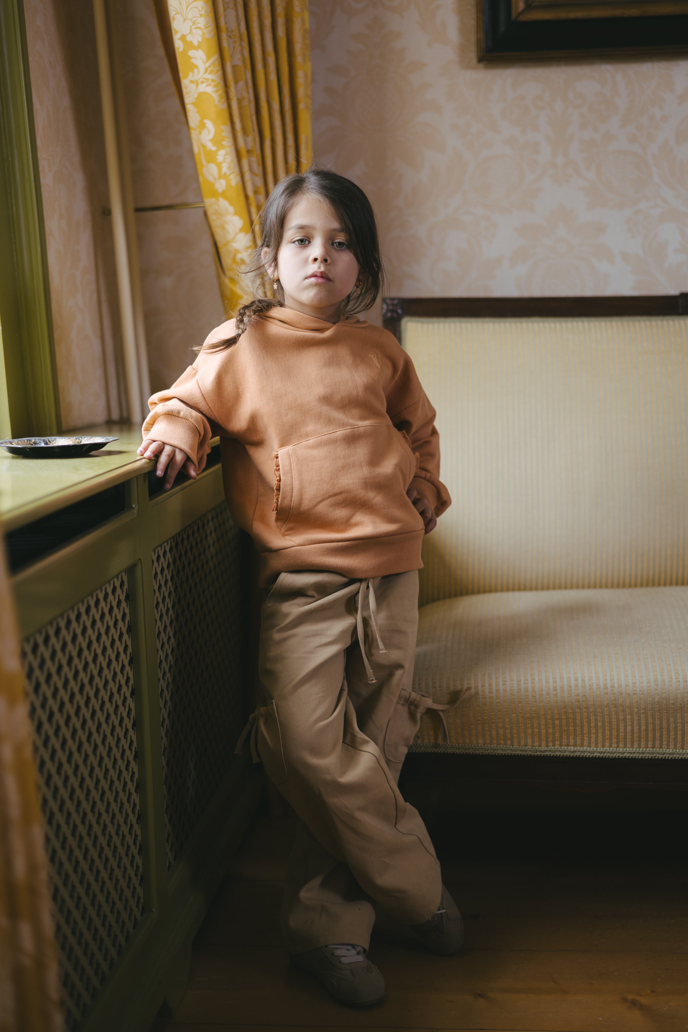 Abrikooskleurige hoodie met buidelzak | Soft Coral