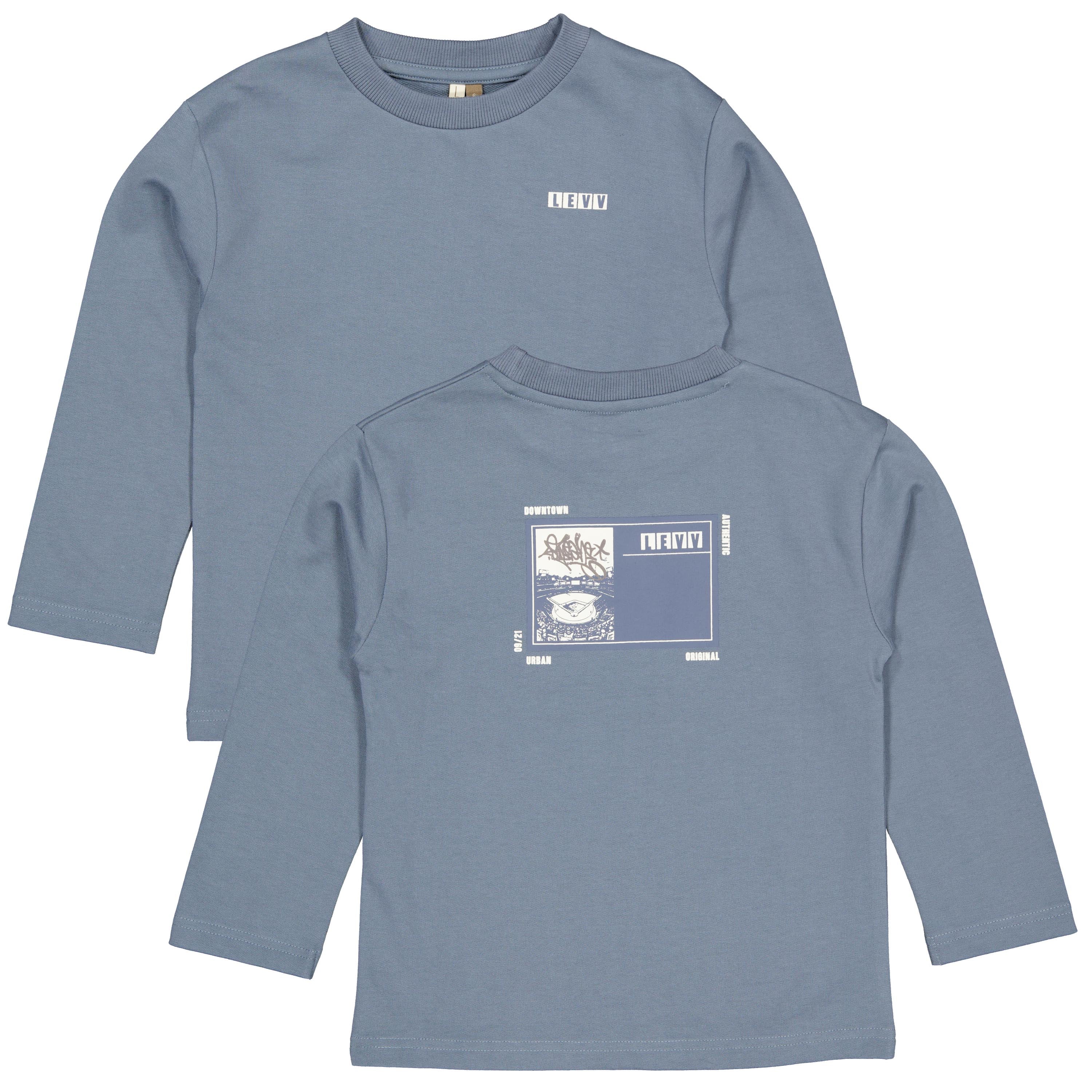 Blauwgrijze longsleeve met rugprint | Mid Blue
