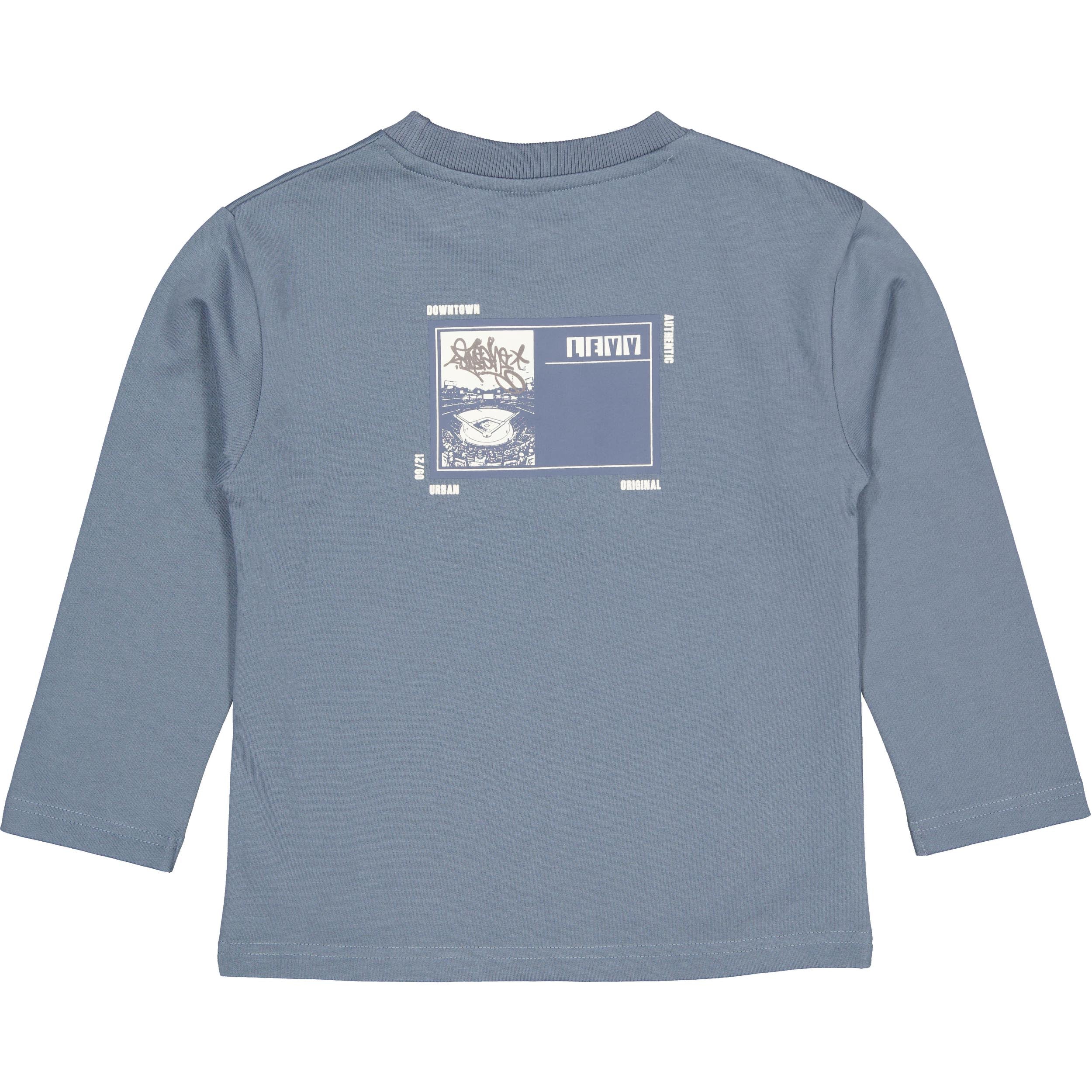 Blauwgrijze longsleeve met rugprint | Mid Blue