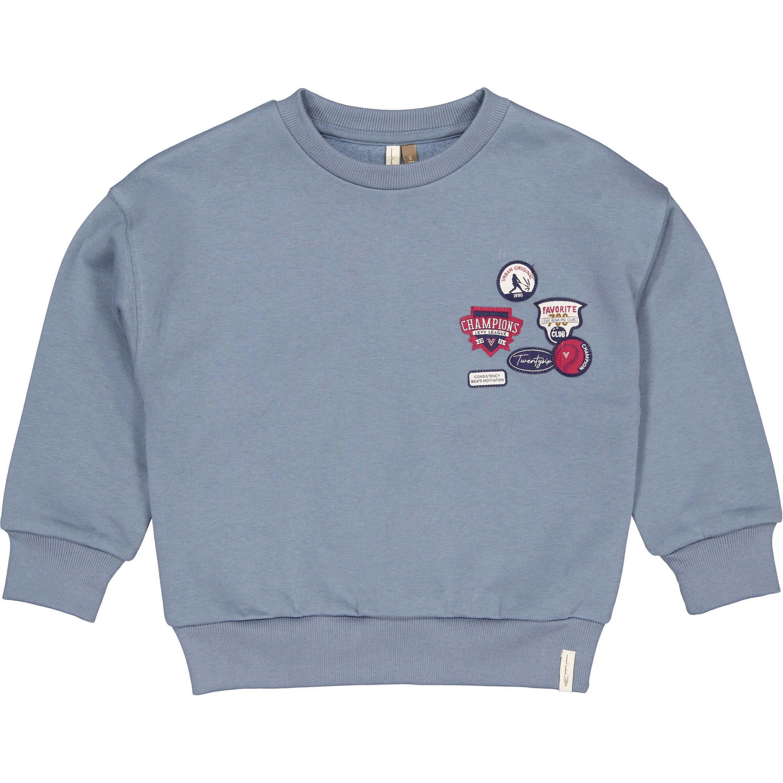 Blauwgrijze sweater met borstprint | Mid Blue