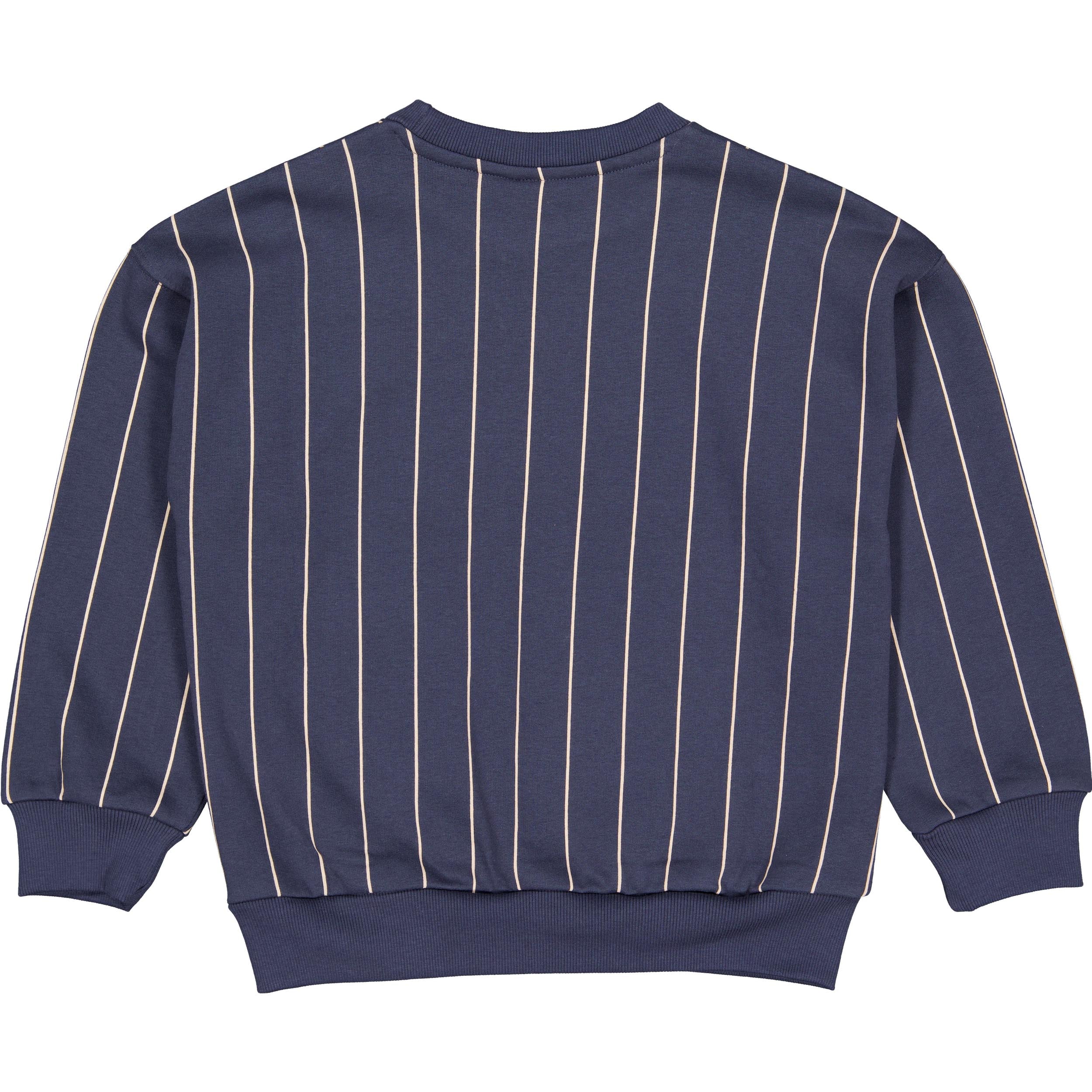 Donkerblauwe sweater met krijtstrepen | AOP Blue Stripe