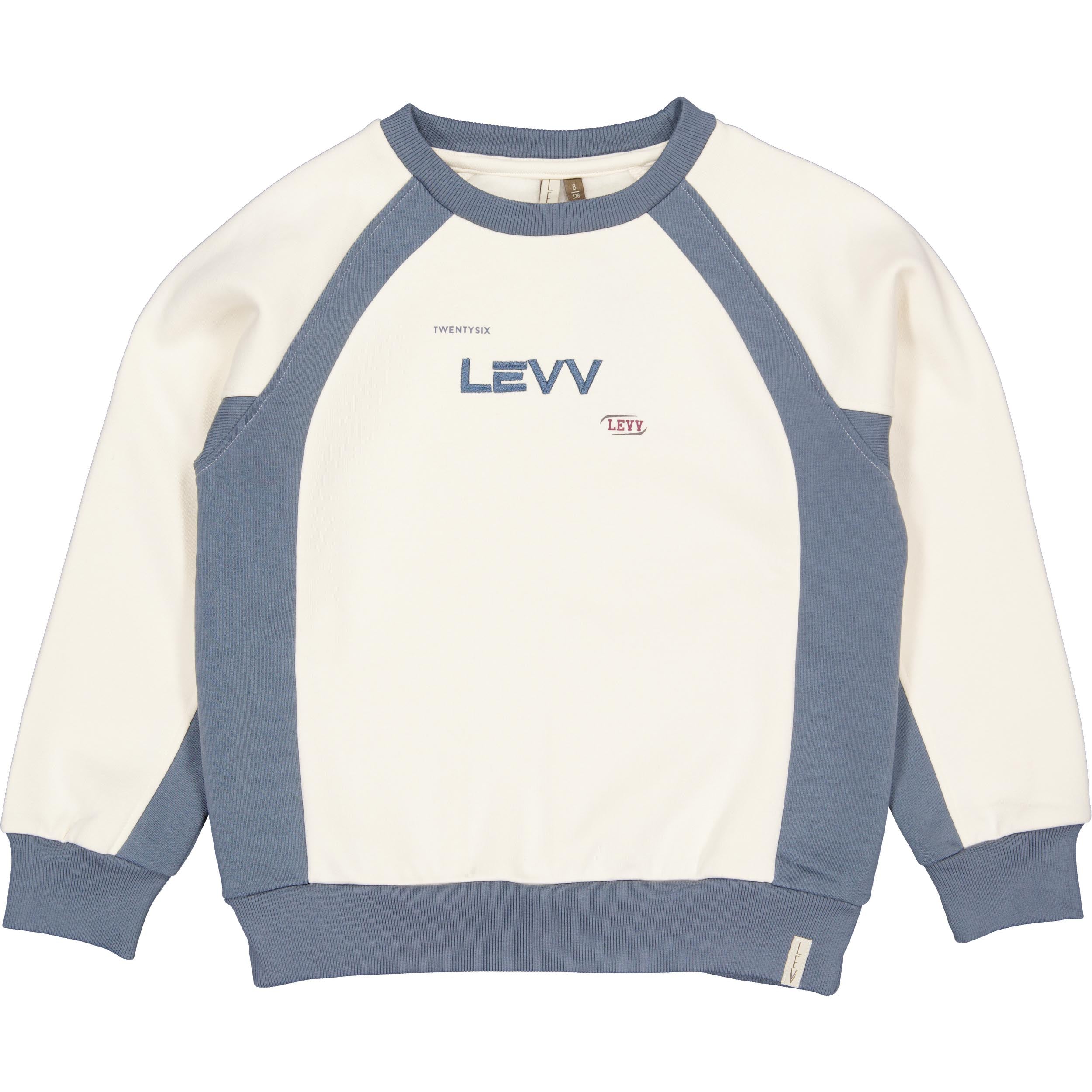 Ecru sweater met blauwgrijze vlakken | Cotton Cream