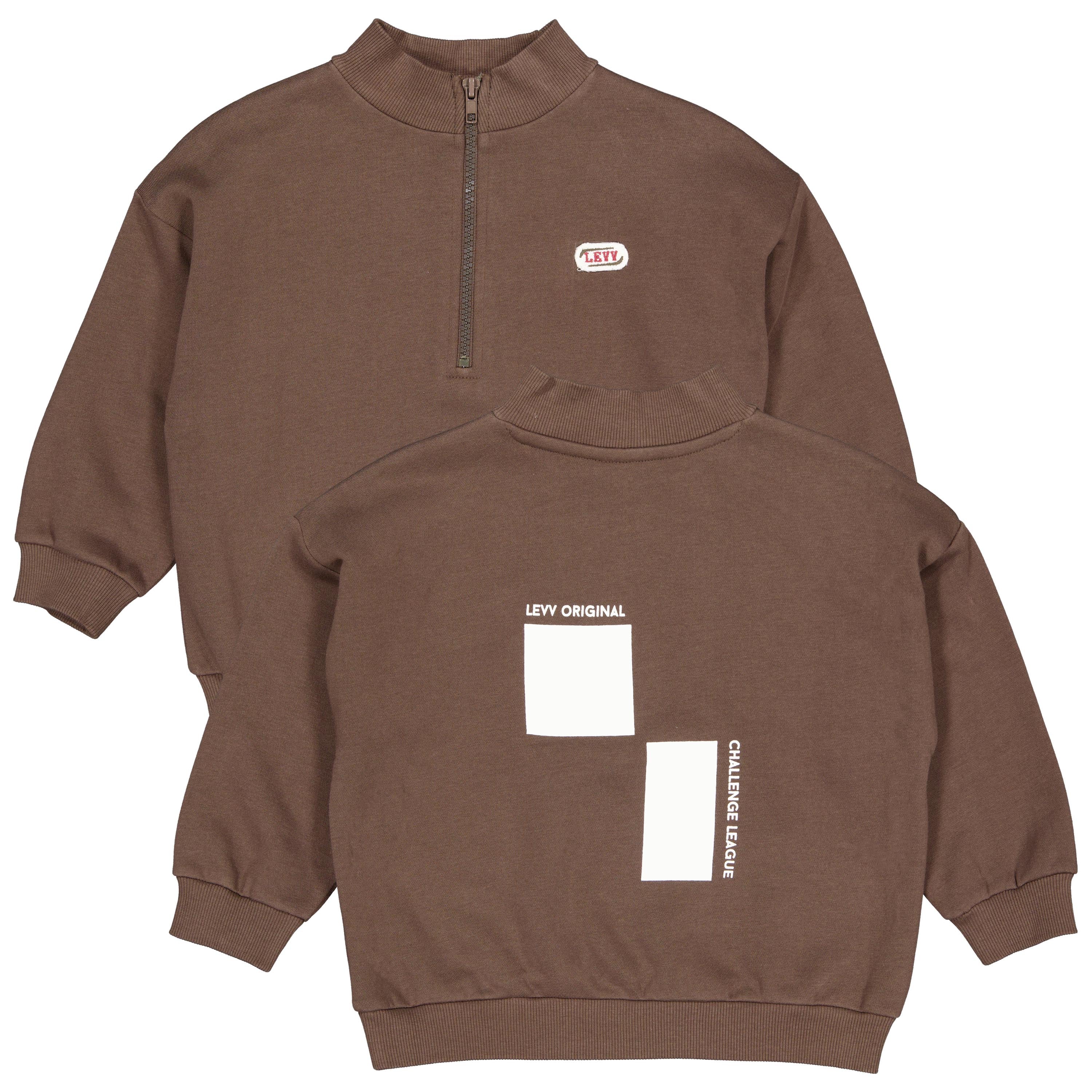 Bruine sweater met halve rits | Chocolate Brown