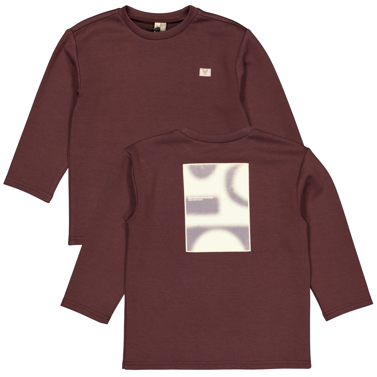 Bordeauxrode longsleeve met vierkante print | Purple Grey