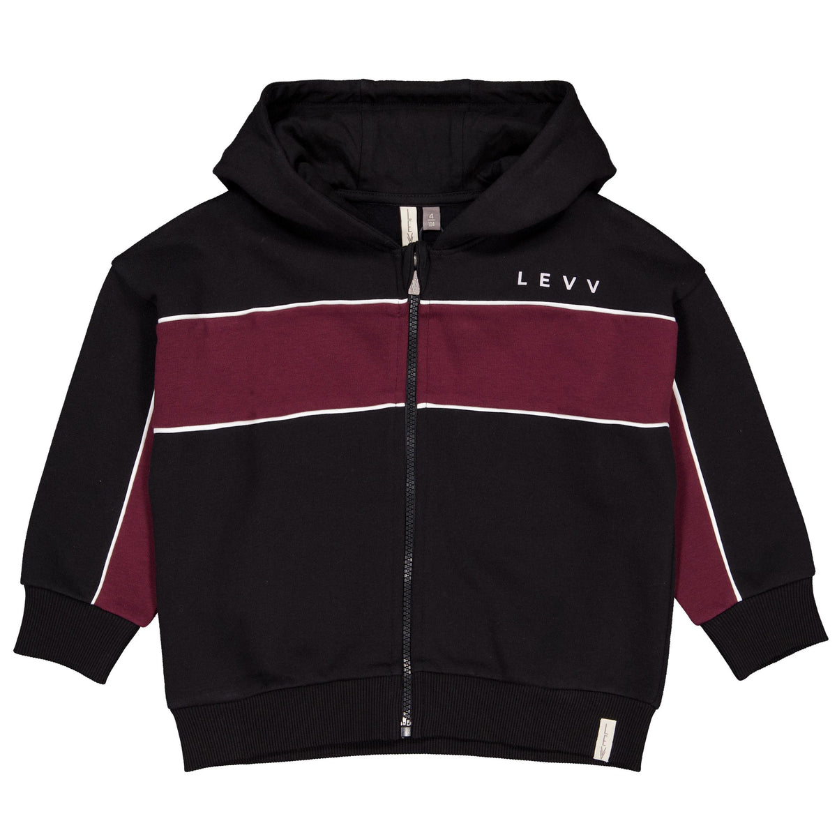 Zwarte hoodie met bordeauxrode banen | Black