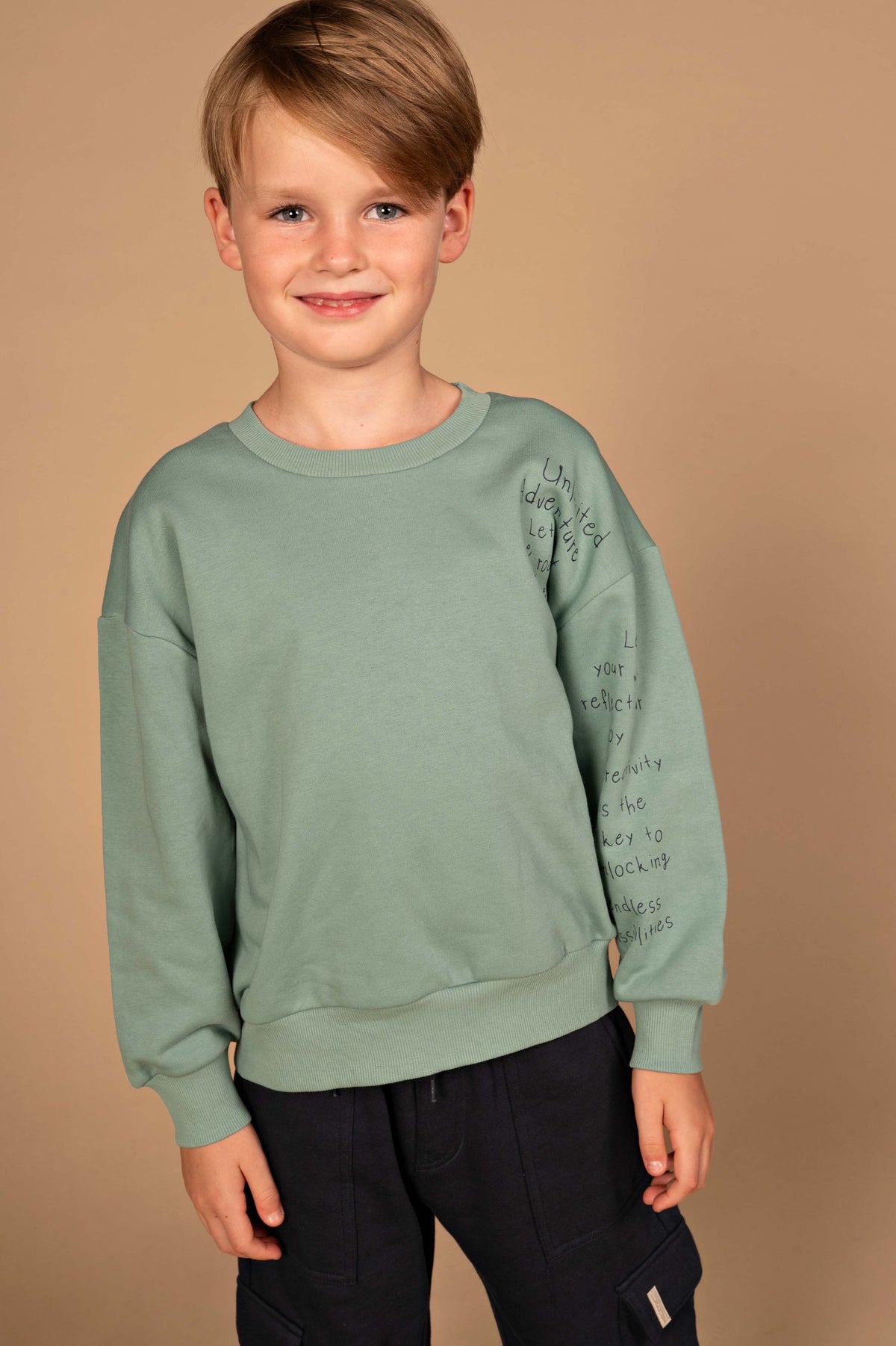 Mintgroene sweater met tekstprint | Teal